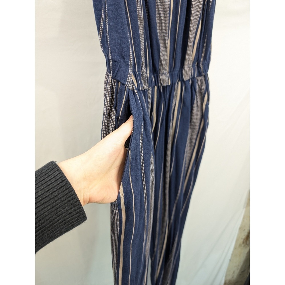 100% Organic Cotton Striped Tank Jumpsuit‎ Sz L Blue Granola Coastal Sustainable - Picture 5 of 10
